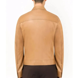 2026 Top Selling Premium Quality Men's <b>Winter</b> <b>Leather</b> <b>Jacket</b> Turn-down Collar Front Canvas Custom High Street Style Eco-Friendly - Product Image 4