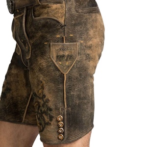Pantalones Cortos Tradicionales Alemanes de Cuero Genuino para Hombre, Pantalones Cortos Bávaros para el Oktoberfest, Pantalones Cortos de Cuero de Cabra con Bordado Personalizado - Product Image 1