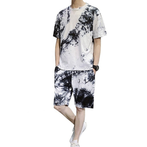 Conjunto de Dos Piezas Tie-Dye Blanco y Negro, Ropa Urbana, Camiseta Cómoda y Pantalones Cortos Deportivos, Look de Moda, Conjuntos para Hombre - Product Image 3