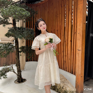 Robe de maternité confortable V1284 en mousseline de soie brodée douce Design droit Durable et non décoloré - Product Image 4