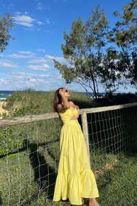 2025 Venta caliente amarillo liso Maxi vestido para mujer sólido 100% rayón cariño suelto ajuste largo Maxi vestido - Product Image 5