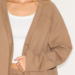 Ladies <b>Brown</b> Sweatshirt With Buttons Relaxed Fit V Neck Pullover OEM Factory Supply Custom Design Wholesale Clothing For Womens - Product Image 2