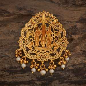 Pendentif en argent de collection culturelle, motif floral, finition or oxydé, sertissage clos de pierre verte - Bijoux pour femme - Product Image 3
