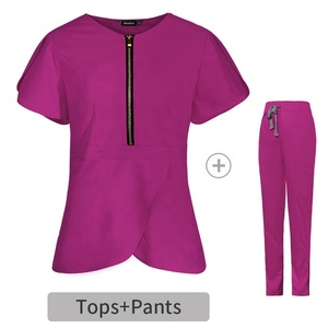 Uniformes d'infirmière de gommages médicaux manches de style tulipe avec ceinture à fermeture éclair médecins infirmières soignants uniformes de gommage d'hôpital pour femmes - Product Image 4