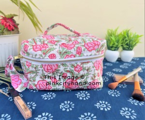 Chất lượng tốt nhất cotton Vanity Túi Ấn Độ chần trang điểm túi cho phụ nữ tay khối in mỹ phẩm Bộ dụng cụ du lịch lưu trữ túi - Product Image 6