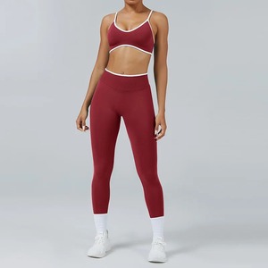 Ensemble short 2 pièces Gym Fitness costume S femmes vêtements d'entraînement taille haute Shorts bretelles croisées soutien-gorge de sport survêtement de course - Product Image 6