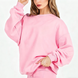 Sweat-shirt à col rond pour femme en molleton de coton rose de haute qualité, personnalisé, style streetwear décontracté d'hiver, logo sur le devant, manches chauve-souris - Product Image 2