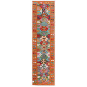 Alfombra Kilim de Maimana, Afganistán, 307 x 82 cm - Product Image 1