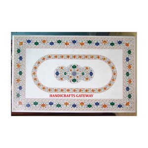 Dessus de table en marbre blanc de luxe moderne, café, salle à manger et incrustation centrale, dessus de table en marbre naturel de forme rectangulaire pour la cuisine - Product Image 1