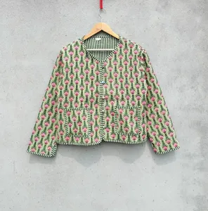 Veste matelassée en coton automne/hiver pour femmes bloc imprimé Style Boho fait à la main longue longueur respirant vêtements tissés - Product Image 5