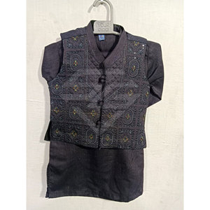 Conjunto de Kurta Pajama Étnico Tradicional para Niños con Chaleco para Bodas y Fiestas Festivas, 100% Algodón de Secado Rápido - Product Image 2