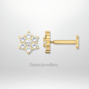 ต่างหูสตั๊ดเพชร14K สีทอง7เม็ด VVS Def เครื่องประดับเพชรที่ปลูกในห้องทดลองจริงได้รับการรับรอง iggia เครื่องประดับขายส่งกำหนดเอง - Product Image 1