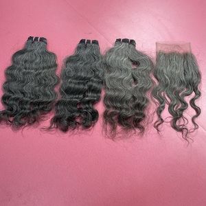 Großhandel natürliche Jungfrau Nagel haut ausgerichtet grau indisches Haar Bündel HD Spitze Verschluss rohe weiche indische Haar Welle Curl Styles Indien - Product Image 5