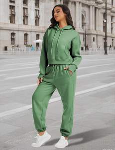 SUDADERO de algodón 100%, conjunto ligero con capucha, cierre de cordón, invierno, ecológico, lavado a la piedra, estampado de diamantes de imitación adornados - Product Image 5