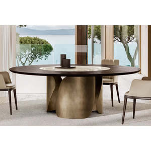 Onda Contemporary Living Room Dining <b>Table</b> with Glass <b>Top</b> Oak Wood-Ceramic Assembled Expandable Modern Style <b>Marble</b> Furniture - Product Image 1