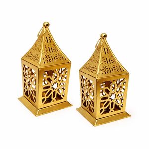 Elegant <b>Gold</b> Metal Candle <b>Lantern</b> Set with Removable Lid Intricate Cutwork Warm Glow Perfect for Festive Home Decor - Product Image 4