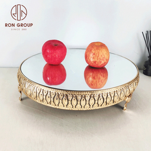 Plateau de présentation en métal pour gâteaux d'anniversaire et de mariage, plateau rond doré à 3 étages, ensemble de supports à gâteaux, plateau miroir - Product Image 5
