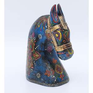 Estatuilla de cabeza de caballo de madera negra ligera Instalación de decoración del hogar de mesa de hierro - Product Image 3