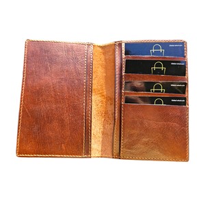 Porte-cartes en cuir de vache véritable fait main, portefeuille minimaliste pliable, unisexe, longueur courte, marron, logo personnalisé, fabriqué en Chine - Product Image 1
