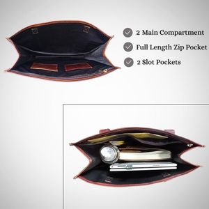 Sac à main fourre-tout en cuir véritable de grande capacité pour femmes avec fermeture à glissière sac à bandoulière marron sac à main pour ordinateur portable - Product Image 3