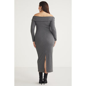 ETHIQUET Kizukibb Robe longue en tricot à col bateau et manches longues pour femme, taille plus - Product Image 5