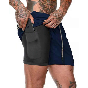 Short de gym décontracté 2 en 1 pour homme, jogging en polyester avec logo personnalisé pour la course à pied et l'entraînement de basket-ball, motif solide-livraison directe - Product Image 2