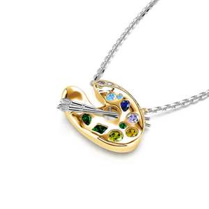 Collar con Colgante de Paleta de Arte, Chapado en Oro de 18K, Plata de Ley, Cristal, Diseño de Pincel, Uso Diario, Unisex - Product Image 3