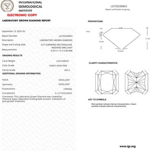 Diamante Cultivado en Laboratorio de Corte Radiante de 3.50 Quilates, Rosa Intenso, VVS2 - Product Image 3