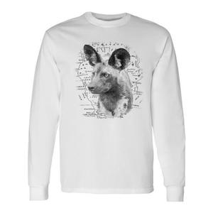 Camiseta de manga larga con diseño de perro salvaje africano en primer plano sobre mapa de África vintage con temática de safari - Product Image 1