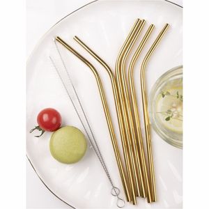 Juego de Pajitas Reutilizables Ecológicas de Acero Inoxidable Dorado, Pajitas Metálicas de Grado Alimenticio con Cepillo de Limpieza para Fiestas y Bares - Product Image 1
