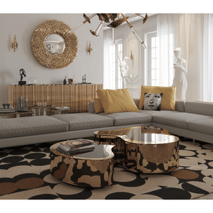Polished Brass Wave-Design Center <b>Table</b> Contemporary Rectangular Living Room Furniture Durable Decorative for House Metal Glass - Product Image 5