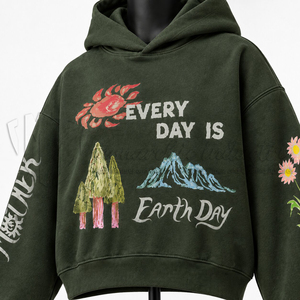 Sweat-shirt à capuche vert pour femme, broderie artisanale motif Journée de la Terre, décontracté, manches longues, tricot écologique - Product Image 6