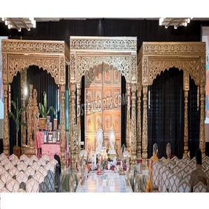 Mandap de Bollywood de estilo Haveli para Bodas de Rajwada, Mandaps DE BODA tallados de fibra dorada, Mandap DE BODA asequible al mejor precio de EE. UU. - Product Image 1
