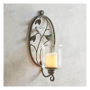 Aplique de Pared de Metal con Acabado en Níquel con Portavelas de Vidrio, Aplique de Pared Decorativo Dorado para el Hogar - Product Image 5