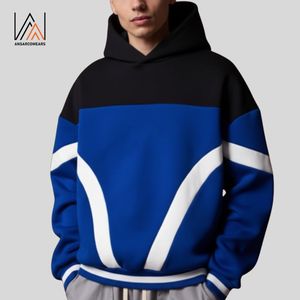 Custom Multi Color Men's Streetwear Hoodie Embroidered Rhinestone Color-<b>block</b> Multi Panels Winter Pullover Hooded Collar - Product Image 4