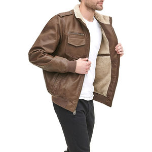 Blouson aviateur en cuir pour homme, toile enduite, printemps automne, col montant formel, coupe ajustée, cuir personnalisé - Product Image 5