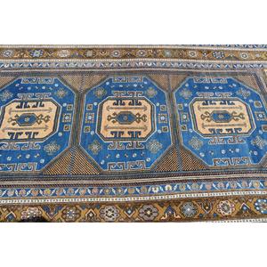 Tapis persan turc vintage bleu grand format 4,8x10,1 pieds, patchwork en laine, avec support en latex écologique - Product Image 4