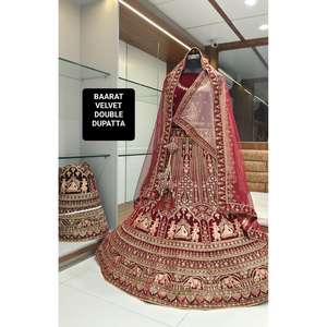 Lehenga Choli de Terciopelo de Primera Calidad a Precio Inmejorable, Corte Holgado, Manga Corta, Bordado, el Más Popular para Ocasiones Festivas, Directo de India - Product Image 6