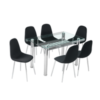 Table à manger en verre trempé au design classique avec chaise en velours gris Mobilier stable pour salle à manger ou hôtel