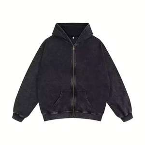 Sudadera Personalizada de Estilo Urbano, Sin Cordones, de Felpa, con Cierre, Vintage, de Doble Capa, Lavada al Ácido, Desteñida por el Sol, Desgastada, para Hombre - Product Image 5