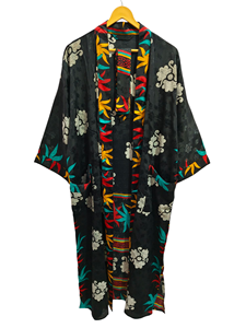 Kimono de seda para mujer, ropa de noche para mujer, bata larga, kimono Sari de seda reciclada vintage indio con estampado floral, - Product Image 5