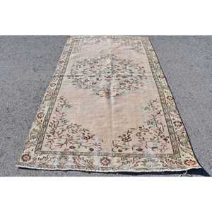 Turkish Rug, 5x8.6 ft Vintage Rug, <b>Brown</b> Green Persian <b>Wool</b> Rug - Product Image 1