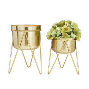 Jardinière de fleurs décorative en métal métallique en fer pour l'intérieur et l'extérieur Pots élégants ton or pour salon bureau balcon jardins - Product Image 1