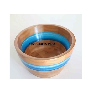 Latest Design <b>Wooden</b> Rounded Serving <b>Bowl</b> Fruit <b>Bowl</b> <b>Large</b> Size Eco Friendly Printed <b>Wooden</b> & Resin Glossy <b>Bowl</b> for Home - Product Image 1