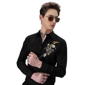 Chemise de créateur de séquence de fleurs noires de luxe pour hommes et femmes - Product Image 3