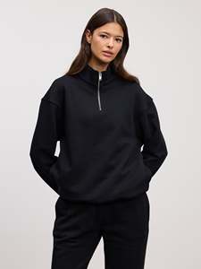 Último diseño personalizado mujer relajado Jersey media cremallera negro gota hombro dos piezas chándal para mujeres gimnasio entrenamiento y ropa de calle - Product Image 4