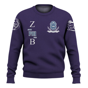 ZPhiB Knit Sorority Sweater Zeta Phi Beta 1920 Azul Blanco Greek Life Chenille Letters Divine Nine Premium Apparel - Product Image 1