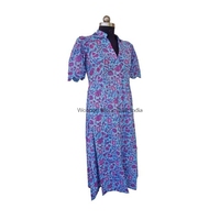 Robe longue en coton 100% écologique, motif délicat et fantaisiste, col en V, respirante, silhouette droite, idéale pour le bureau et les occasions professionnelles