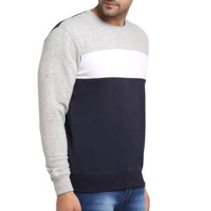 <b>Men</b> Color Block <b>Sweatshirt</b> in Grey, <b>White</b>, and Navy Stylish Crew Neck Pullover for Everyday Casual Comfort - Product Image 1