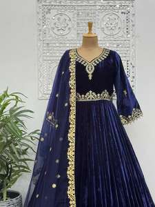 Vestido y pantalón Anarkali de trabajo de bordado de secuencia pesada de terciopelo viscosa de estilo indio con diseñador indio Dupatta listo para usar - Product Image 5